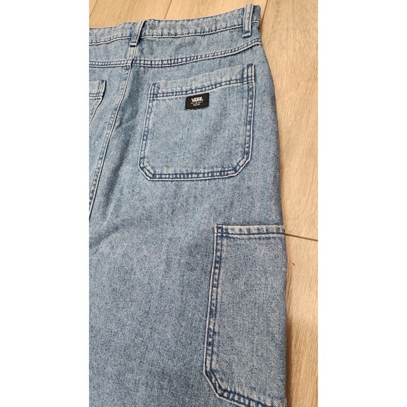 Vans Womens Denim Blue Jean Midi Skirt A-Line Carpenter Pocket back Slit Size 27 - Picture 9 of 9